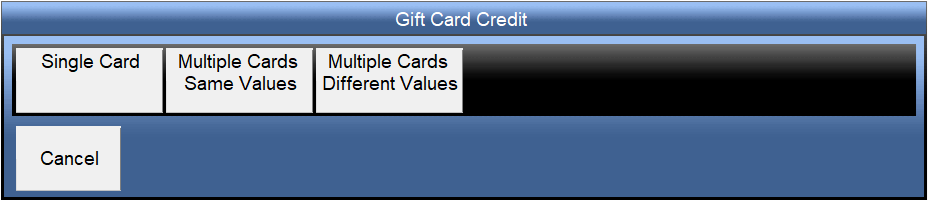 Gift Card Credit options window