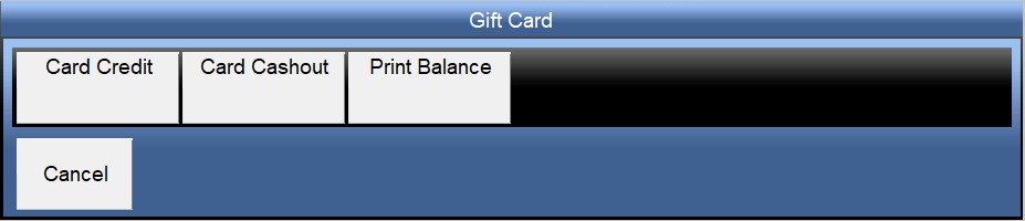 Gift Card options window