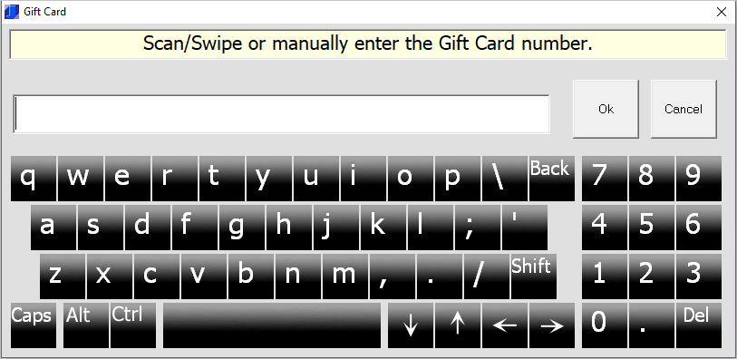 Swipe Gift Card dialog box